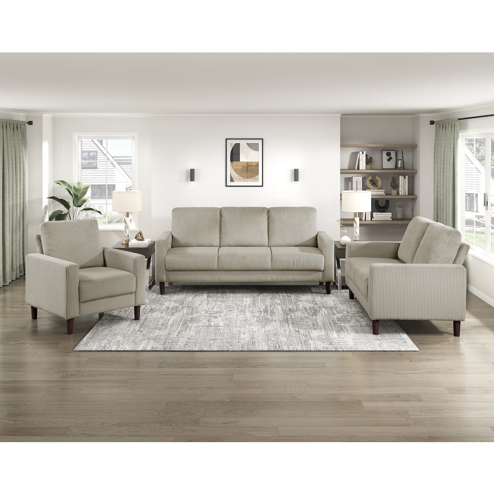 Crandall Corduroy Love Seat in Taupe. Picture 3