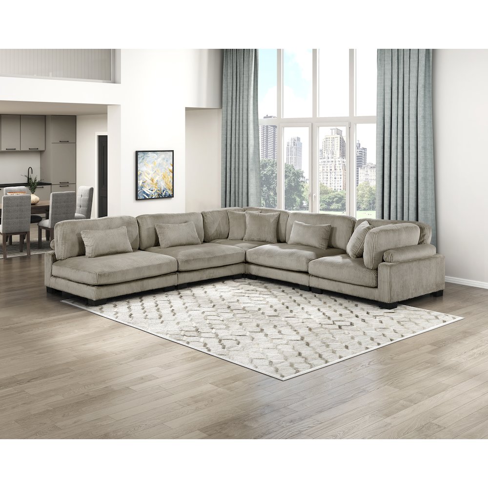 Traverse Corduroy 5-Piece Modular Sectional in Taupe. Picture 4