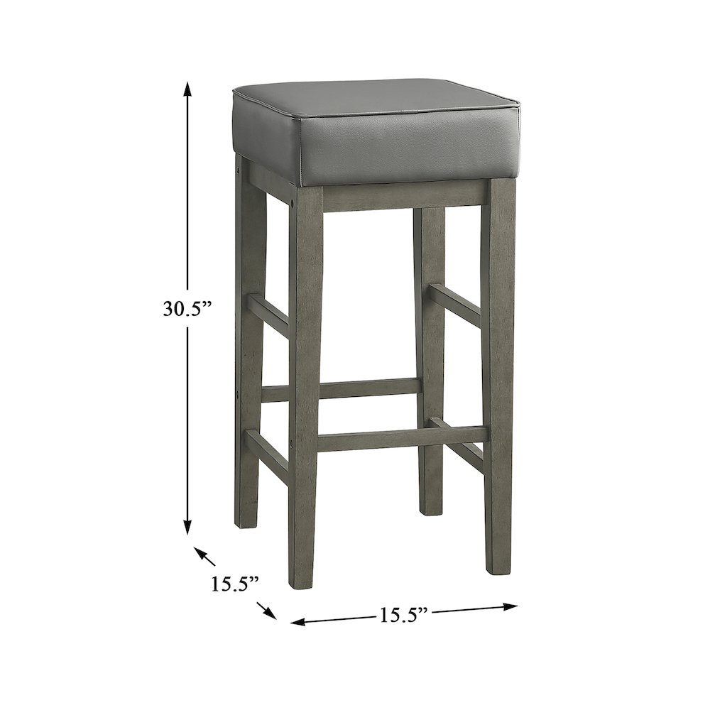 Pittsville Solid Wood 29" Height Square Stool, Set of 2 in Gray. Picture 4