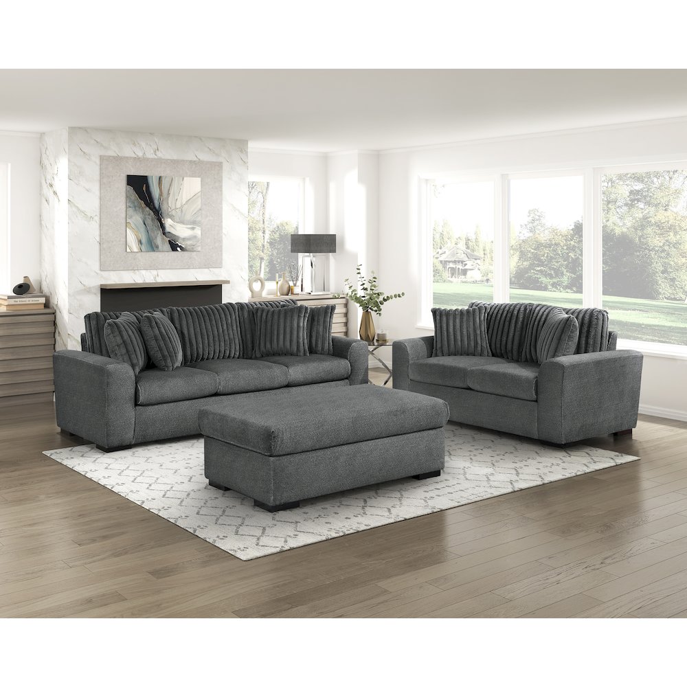 Athena Textured Ottoman in Dark Gray. Picture 3