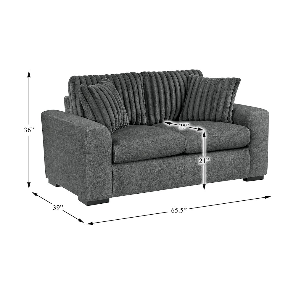 Athena Textured 2pc Set: Sofa, Loveseat in Dark Gray. Picture 9