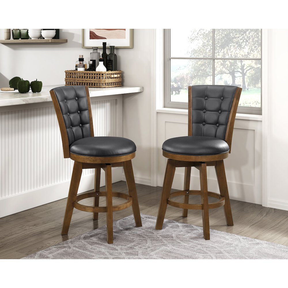 Medford Faux leather Counter Height Swivel Stool, set of 2 in Black. Picture 2