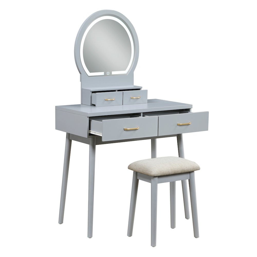 Camilla Acacia Vanity Dresser with Mirror and Stool in Gray. Picture 6