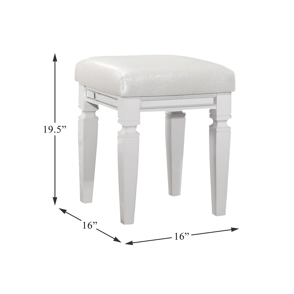 Tamsin Asian Hardwood Vanity Stool in White Metallic. Picture 4