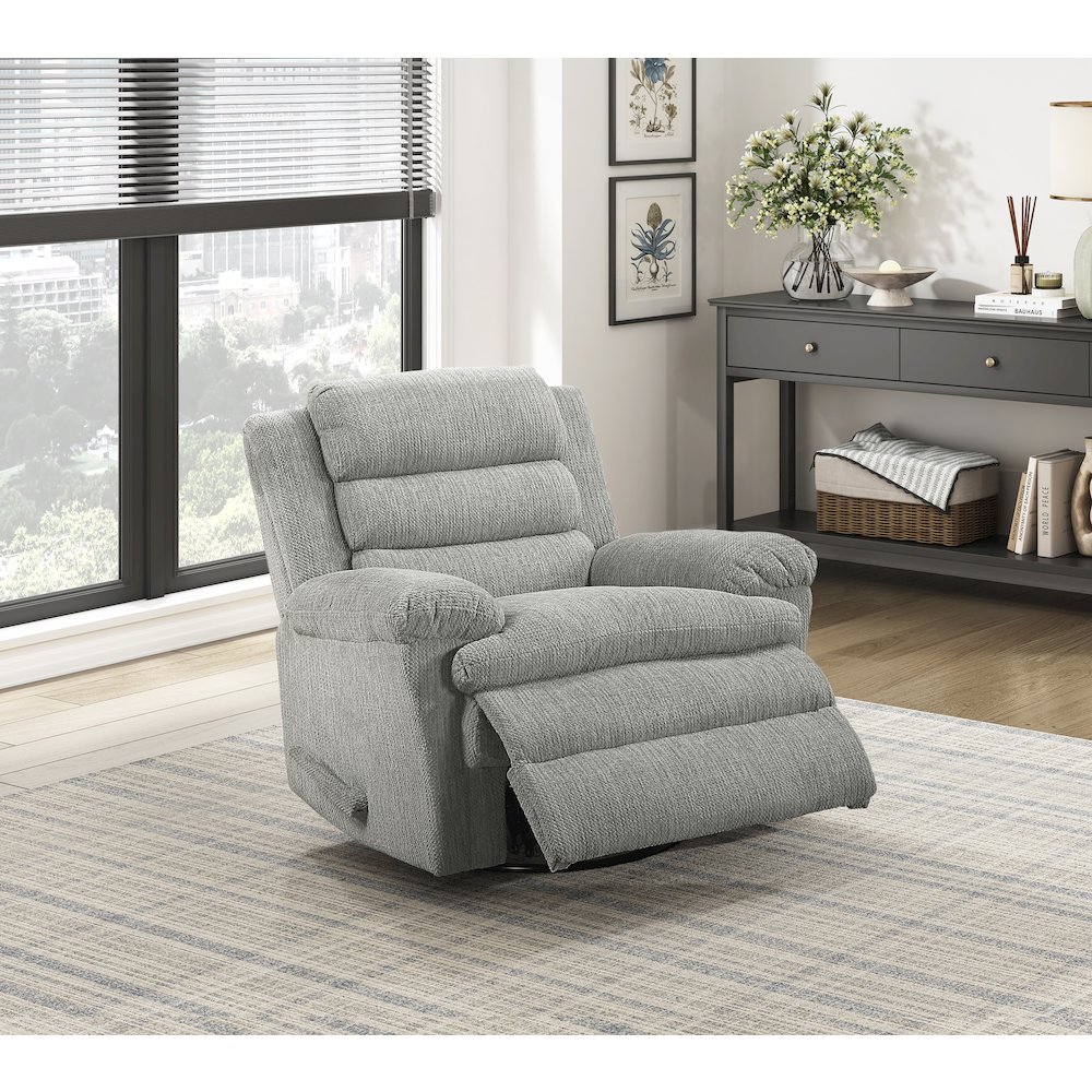 Oxford Microfiber Swivel Glider Reclining Chair in Gray. Picture 2