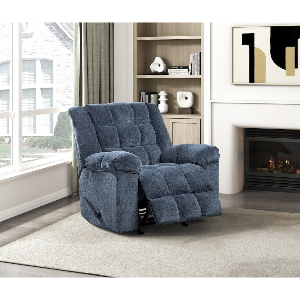 Baldwin Chenille Rocker Reclining Chair in Blue. Picture 2