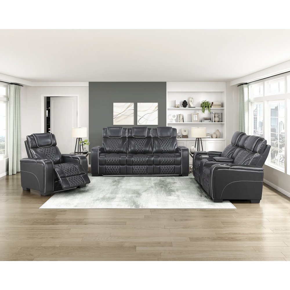 Apex Leather Power Reclining Chair with Power Headrest and Heat in Black. Picture 2