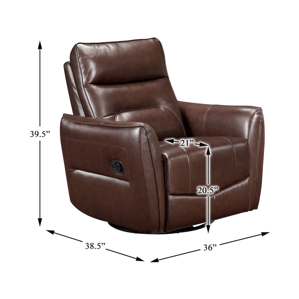 Thomas Leather Swivel Glider Reclining Chair in Brown. Picture 6