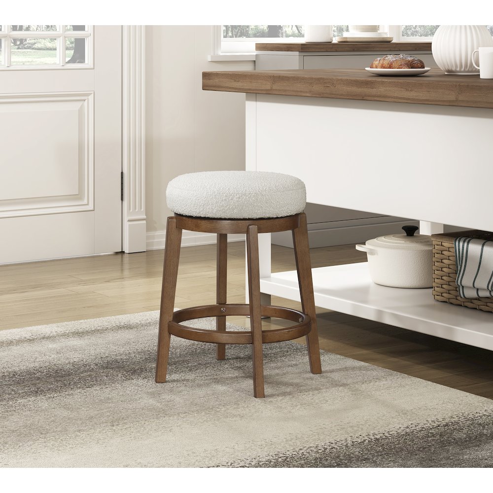 Lily Asian Hardwood Swivel Counter Height Chair in Brown. Picture 3
