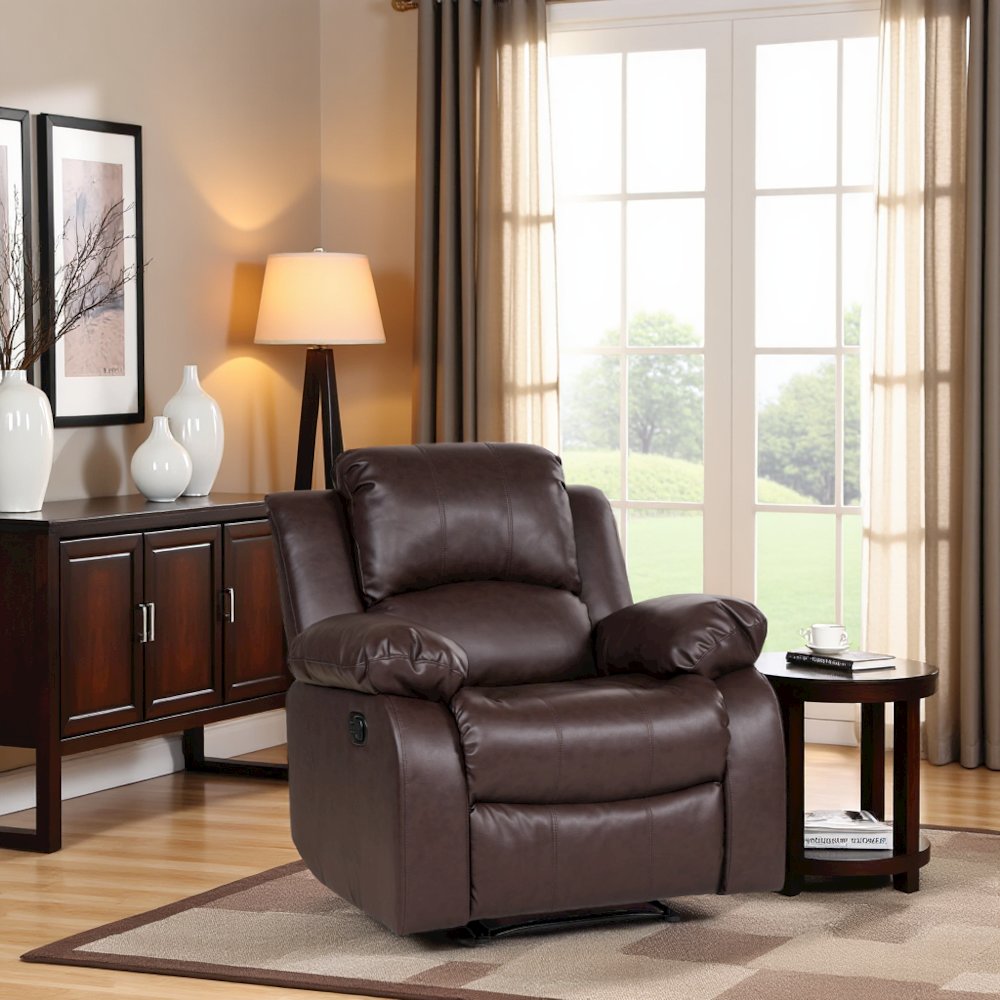 Brown Leather Recliner Chair, Recliner for Compact Living Spaces. Picture 3