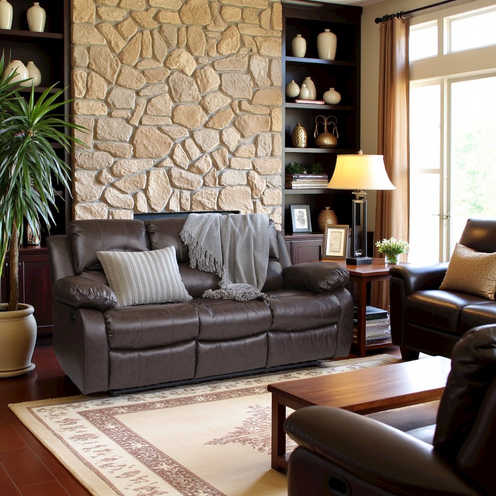 Brown Leather Recliner Sofa, Elegant Sofa Recliner for Living Rooms. Picture 2