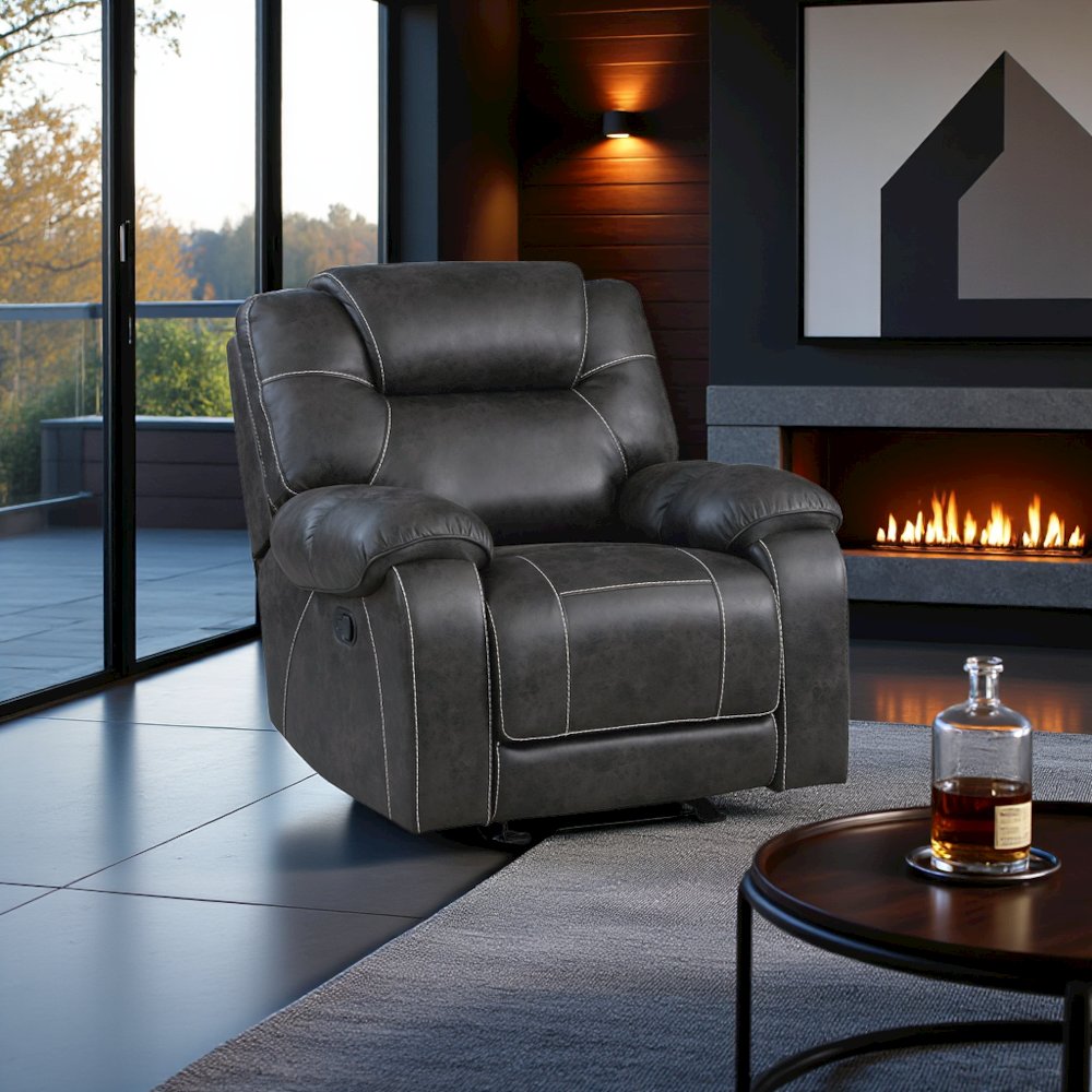 Chocolate Microfiber Manual Glider Recliner Chair with Plush Cushions. Picture 3