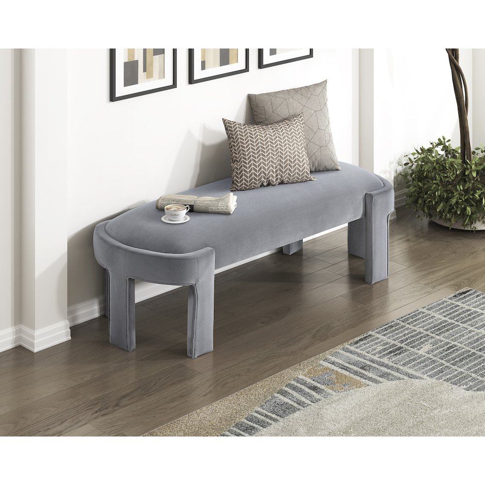 Flux Velvet Bench in Gray. Picture 2