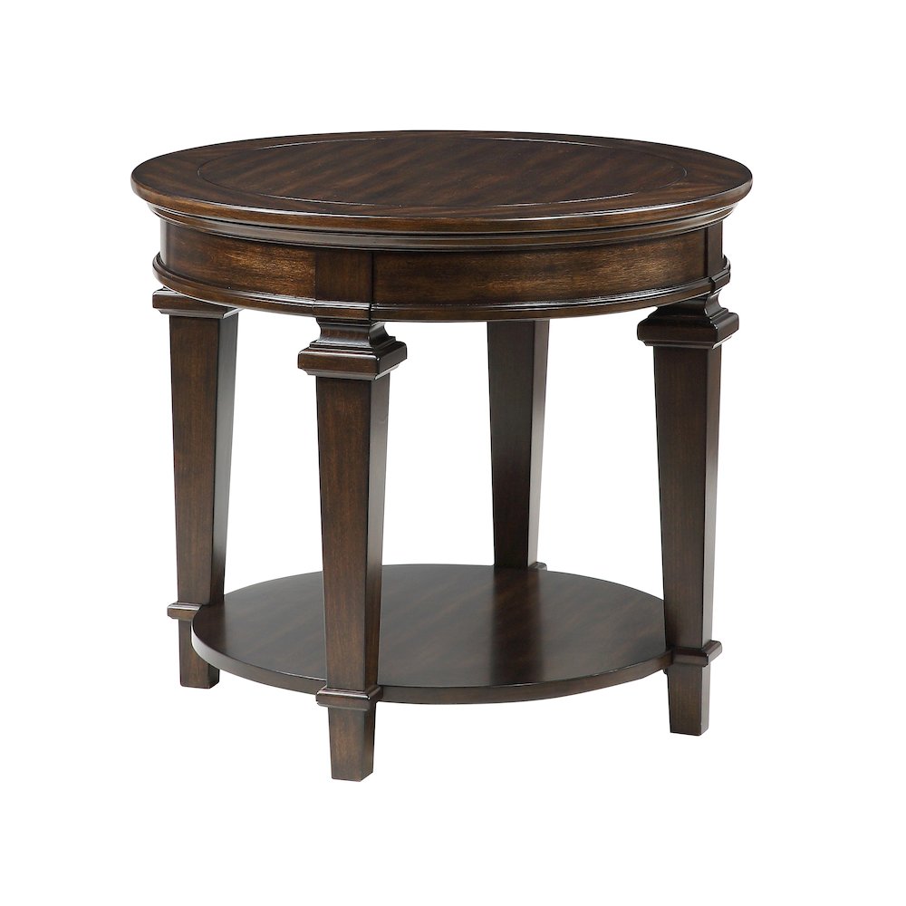 Tobias Poplar Round End Table in Espresso. Picture 1