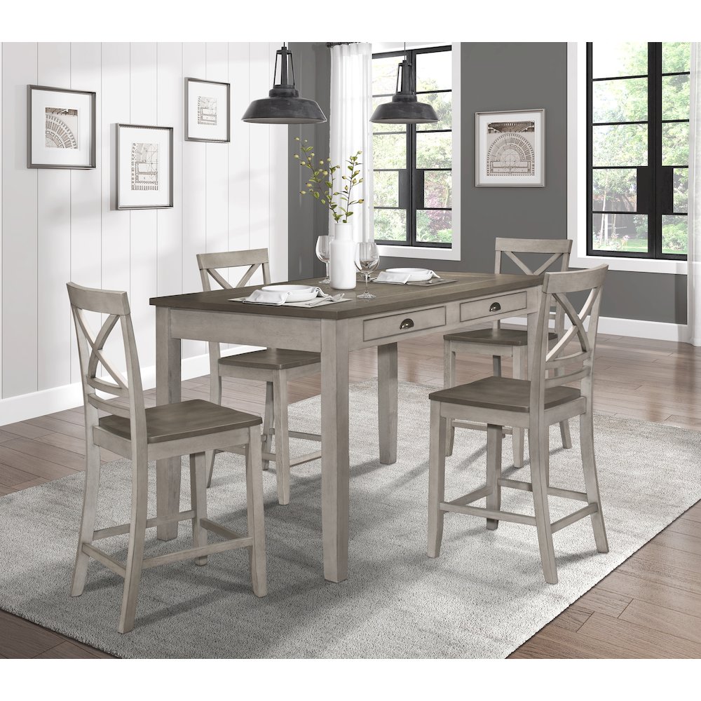 Brightleaf Wood Counter Height Table in Brown and Light Gray. Picture 2