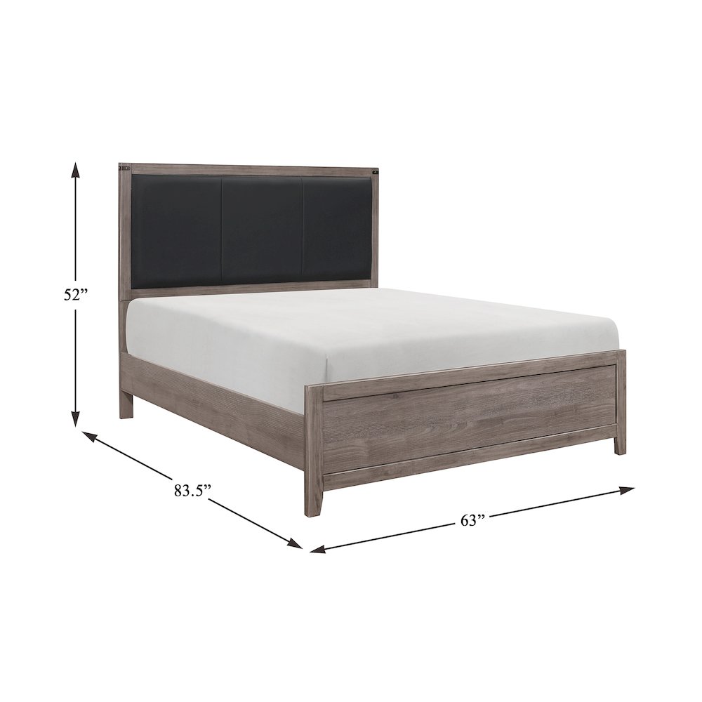 Woodrow Asian Hardwood Queen Bed with Upholstery Headboard in Gray. Picture 4