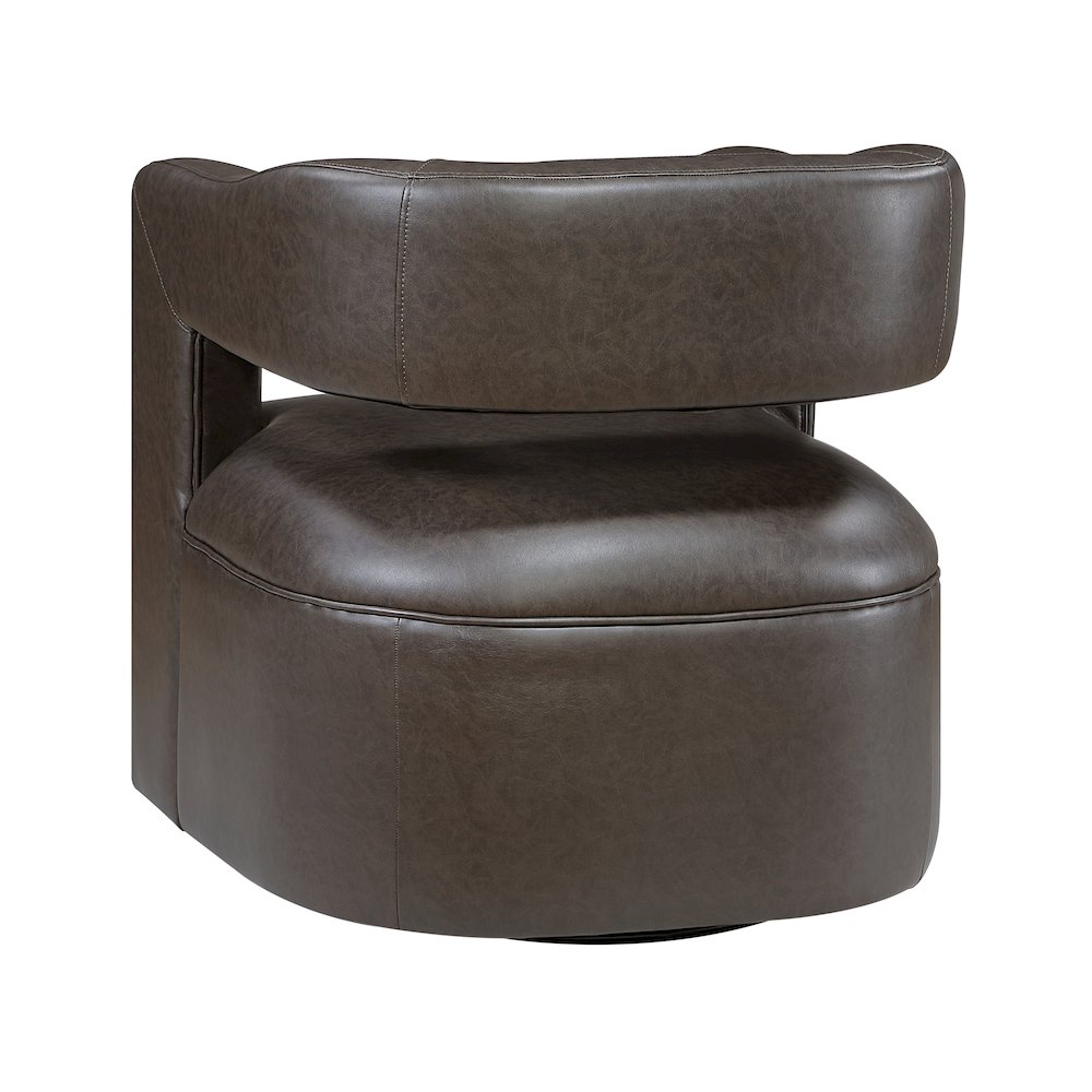 Sawyer Faux Leather Swivel Chair in Dark Coffee. Picture 4