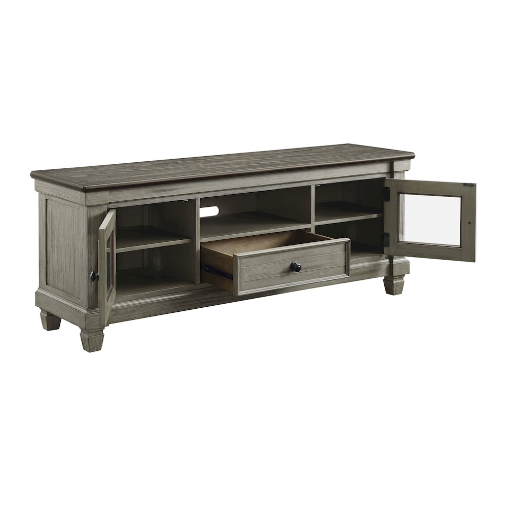 Granby Pine TV Stand in 2-Tone Finish: Antique White and Rosy Brown. Picture 4