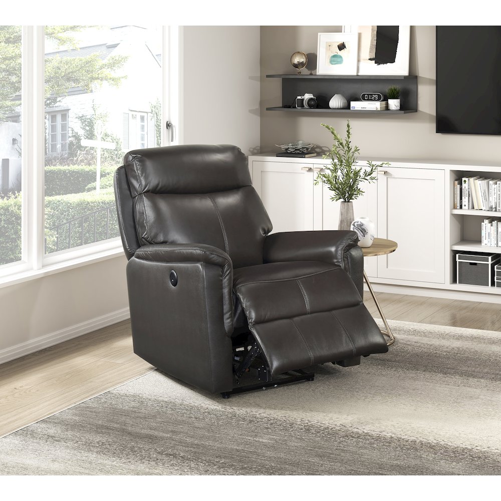 Leif Leather Power Reclining Chair in Dark Brown. Picture 2