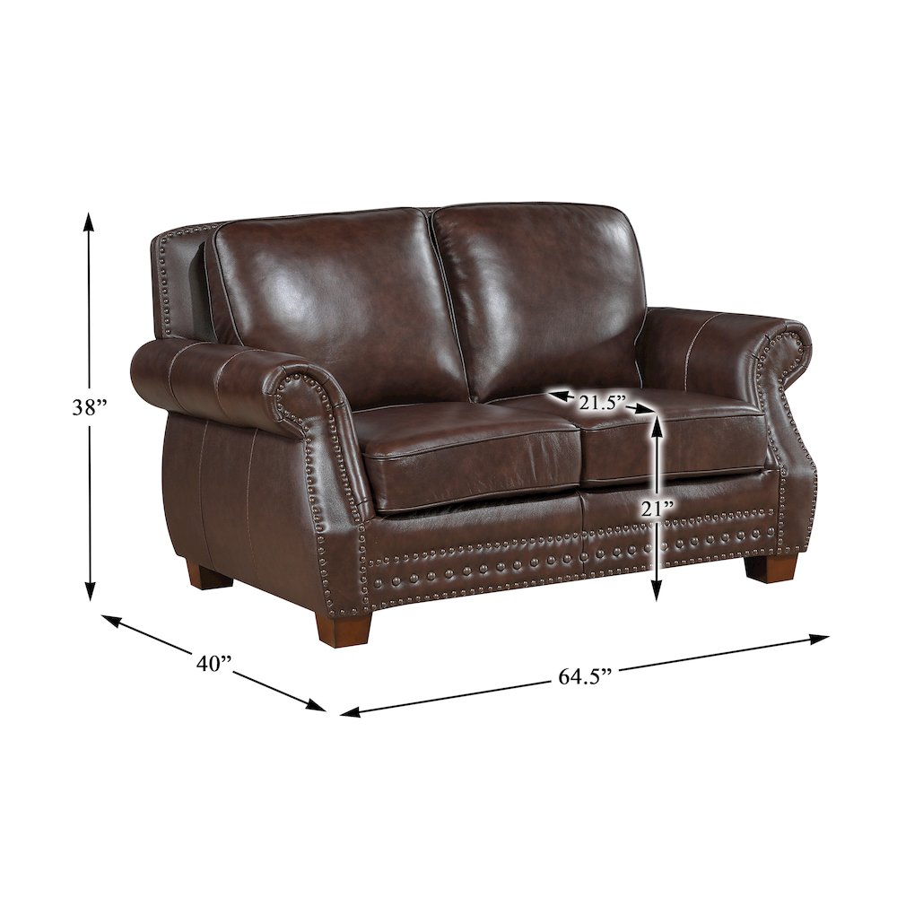 Remington Leather Love Seat in Brown. Picture 5