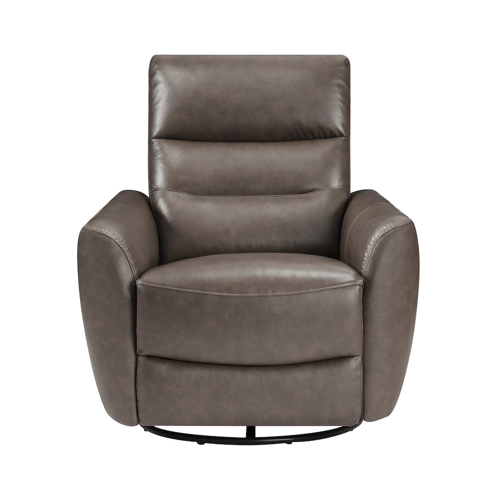 Cassian Leather Swivel Glider Reclining Chair in Dark Brown. Picture 4