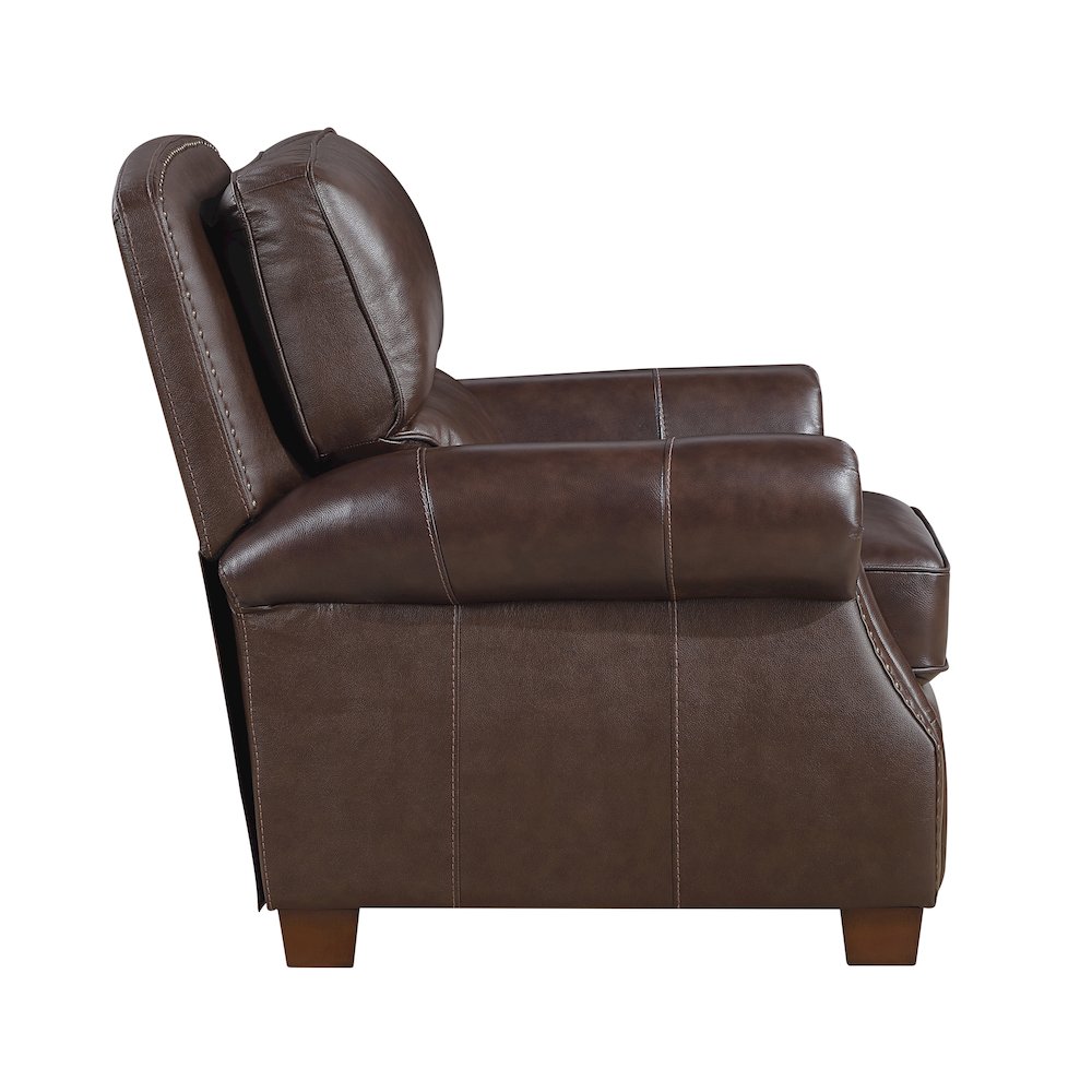 Remington Leather Push Back Reclining Chair in Brown. Picture 6