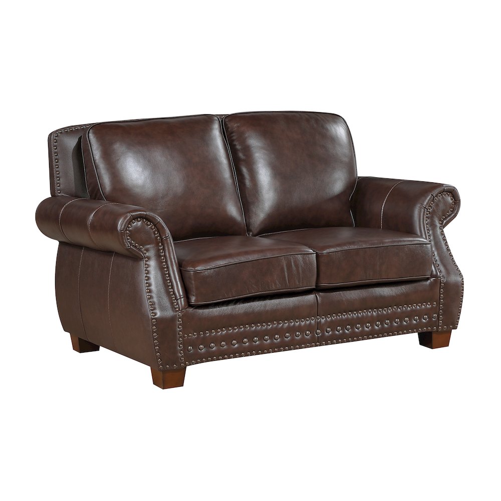Remington Leather Love Seat in Brown. Picture 1