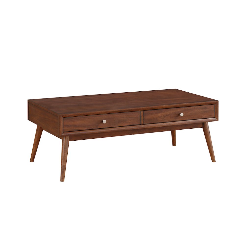 Frolic Rubberwood Cocktail Table with Two Functional Drawers in Brown. Picture 1