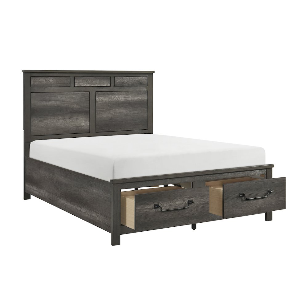 Lenior Asian Hardwood Queen Platform Bed with Footboard Storage in Gray. Picture 9