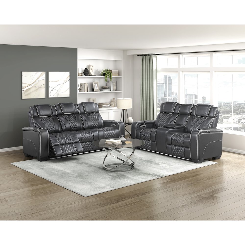 Apex Leather 2pc Set: Sofa, Love in Black. Picture 4