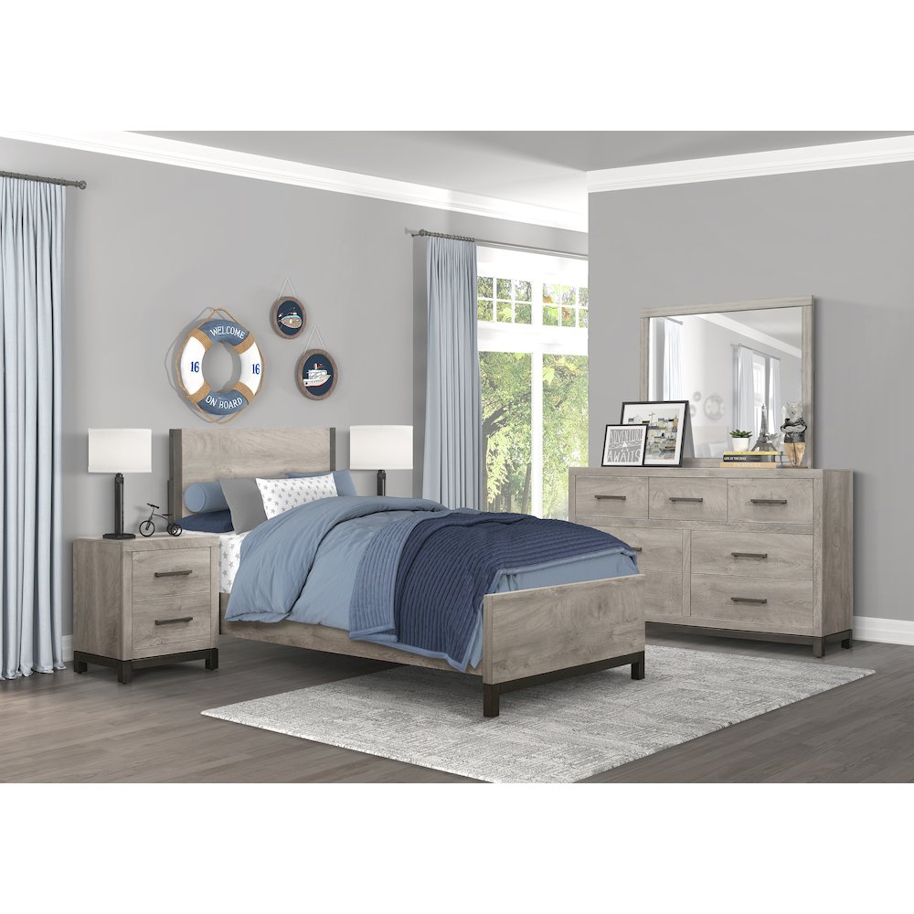 Zephyr Rubberwood Twin Bed in Light Gray. Picture 2