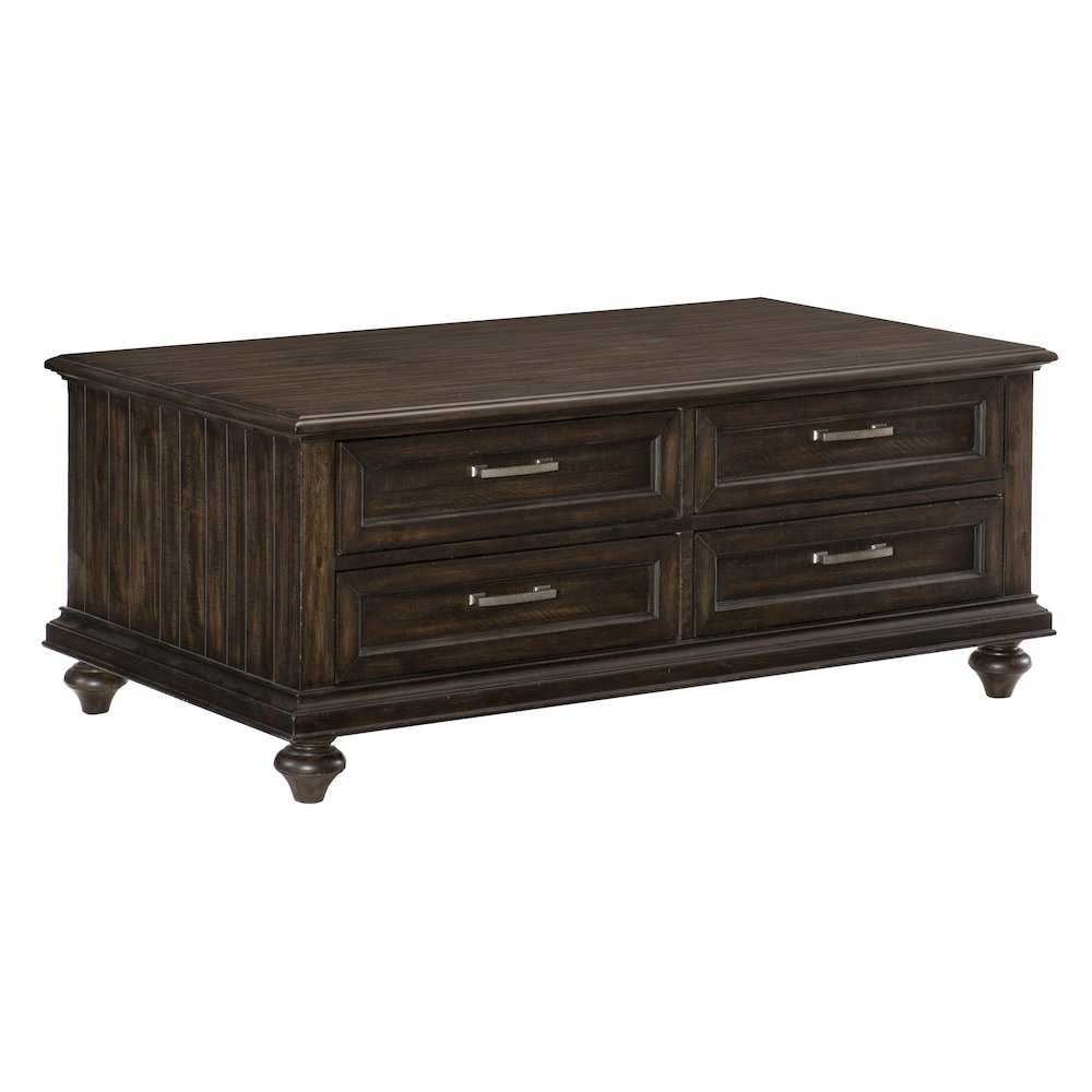 Cardano Asian Hardwood Cocktail Table with drawers in Driftwood Charcoal. Picture 1