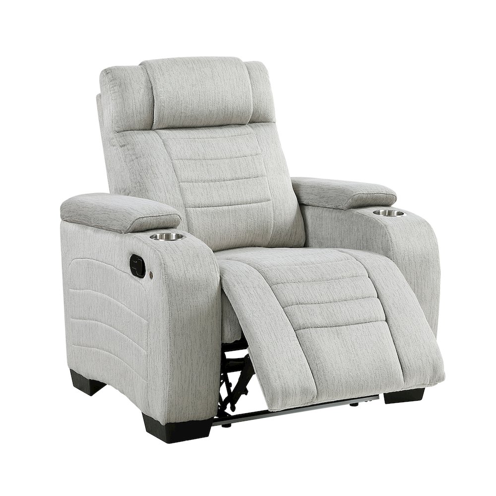 Ronan Microfiber Reclining Chair with Storage Arm and LED in Light Gray. Picture 7