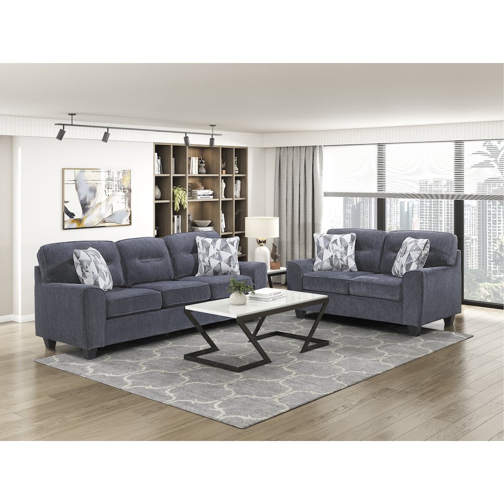 Bennett Chenille 2pc Set: Sofa, Love in Blue. Picture 2