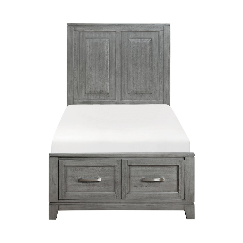 Garretson Acacia Twin Platform Bed with Footboard Storage in Gray. Picture 4
