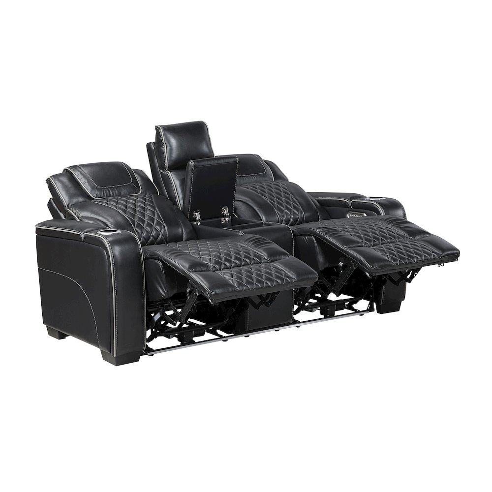 Apex Leather Pwr Double Reclining Love Seat with Center Console in Black. Picture 6