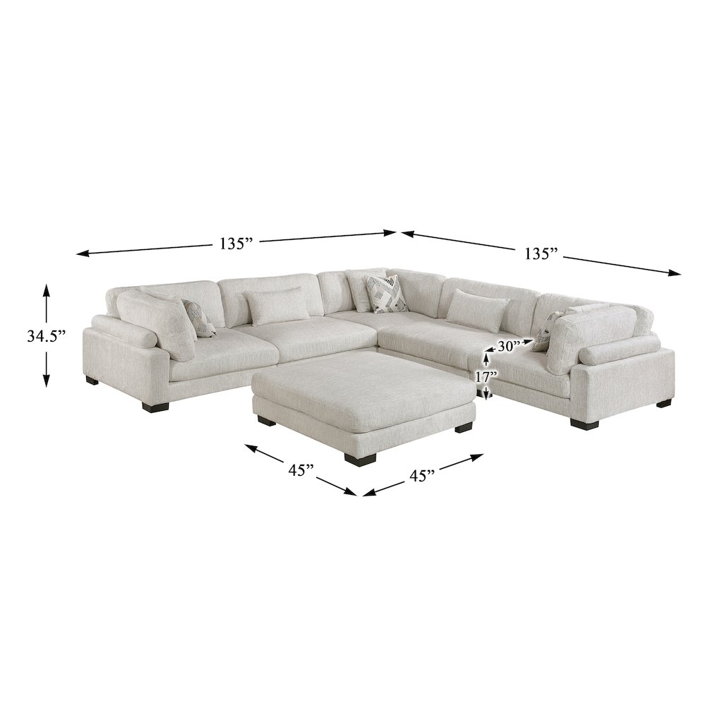 Corydon Microfiber 6-Piece Modular Sectional with Ottoman in Beige. Picture 4