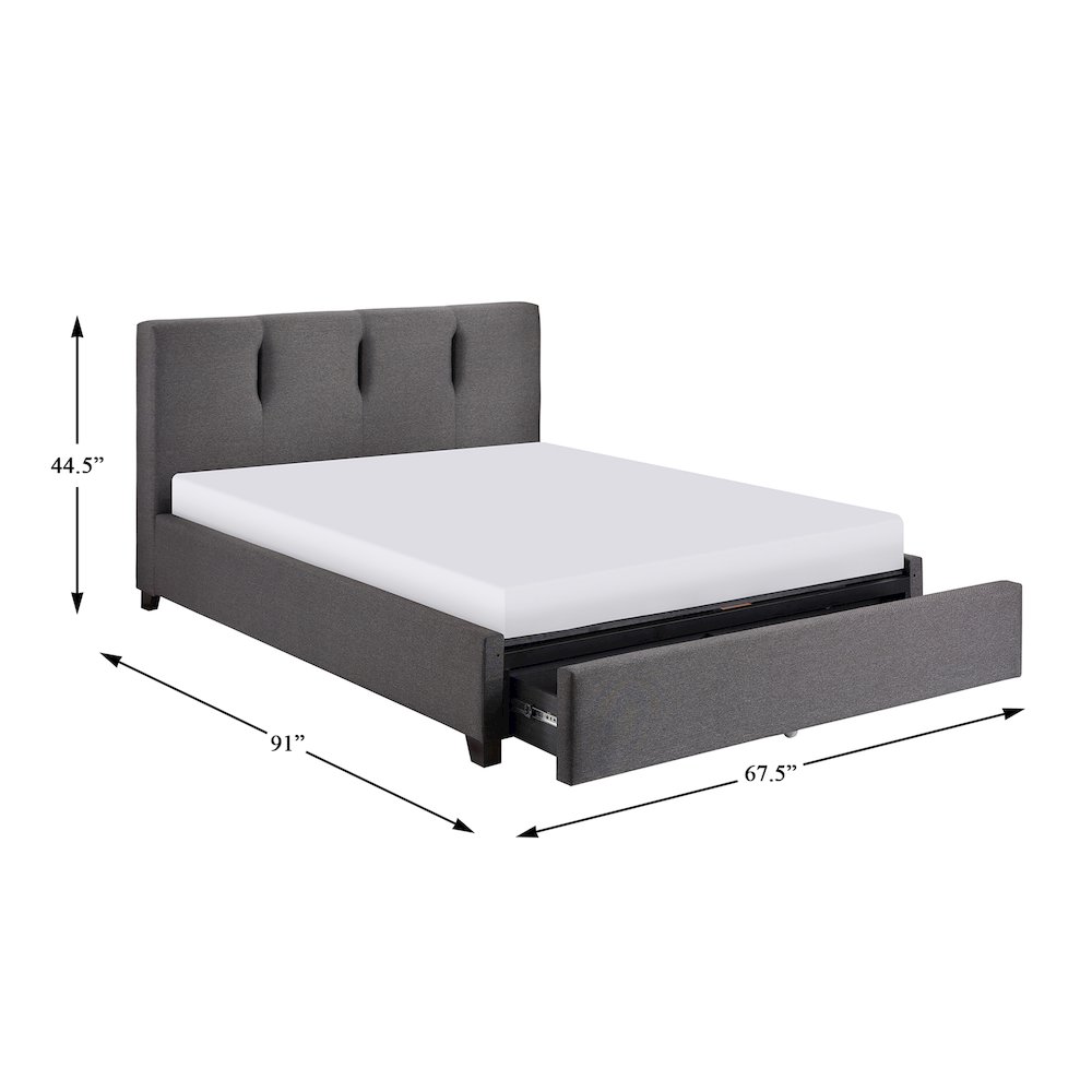 Aitana Textured Queen Platform Bed with Storage Drawer in Graphite. Picture 4