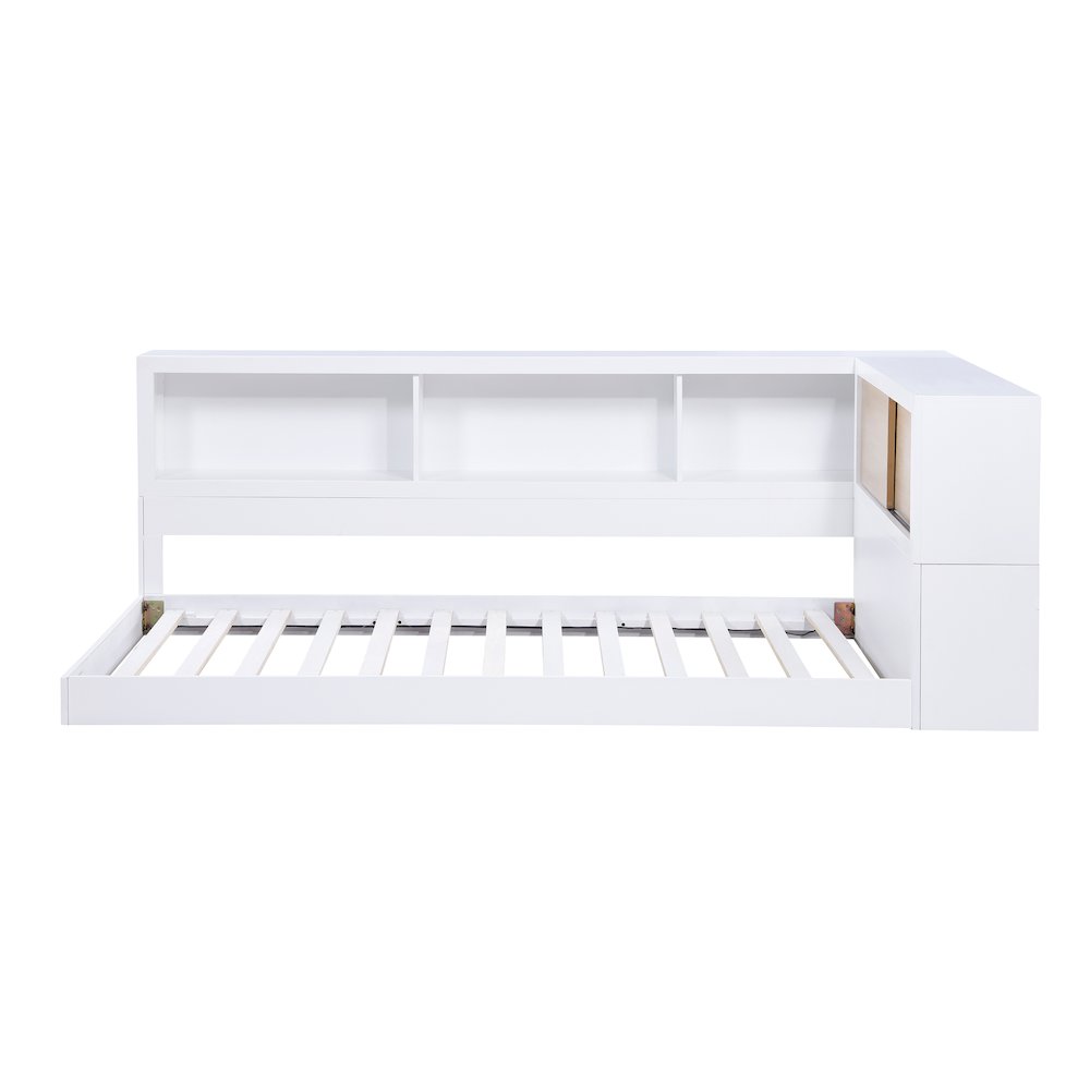 Asker A. Hardwood Twin Bookcase Corner Bed in 2-Tone (White and Natural). Picture 12