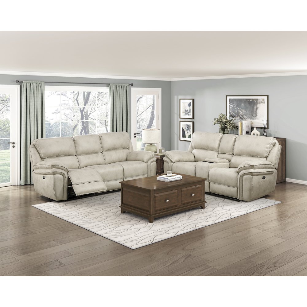 Proctor Microfiber 2pc Set: Sofa, Love (Power) in Sand. Picture 4