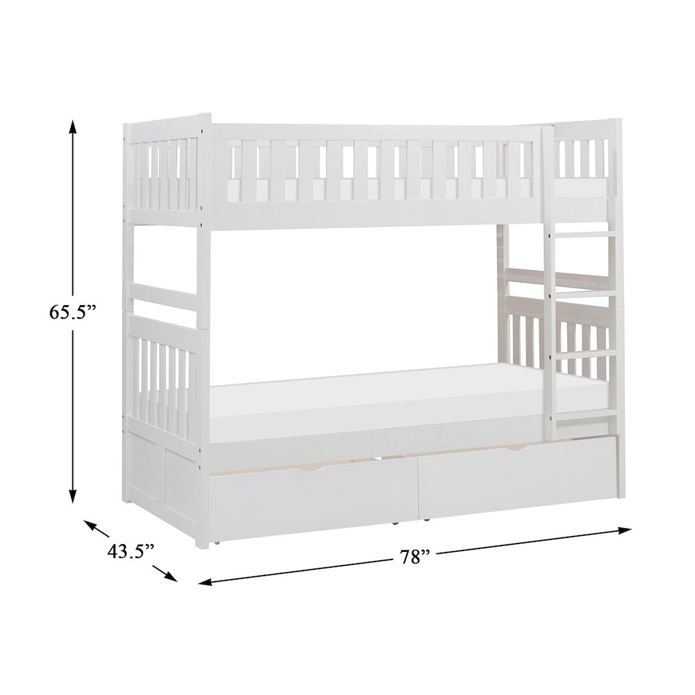 Galen Pine Twin Over Twin Bunk Bed with Storage Boxes in White. Picture 6