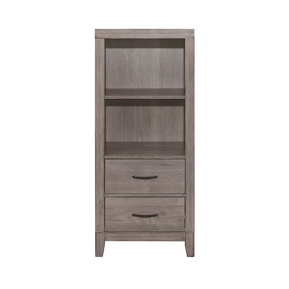 Woodrow Asian Hardwood Queen Bed with Bookcase Headboard in Gray. Picture 3