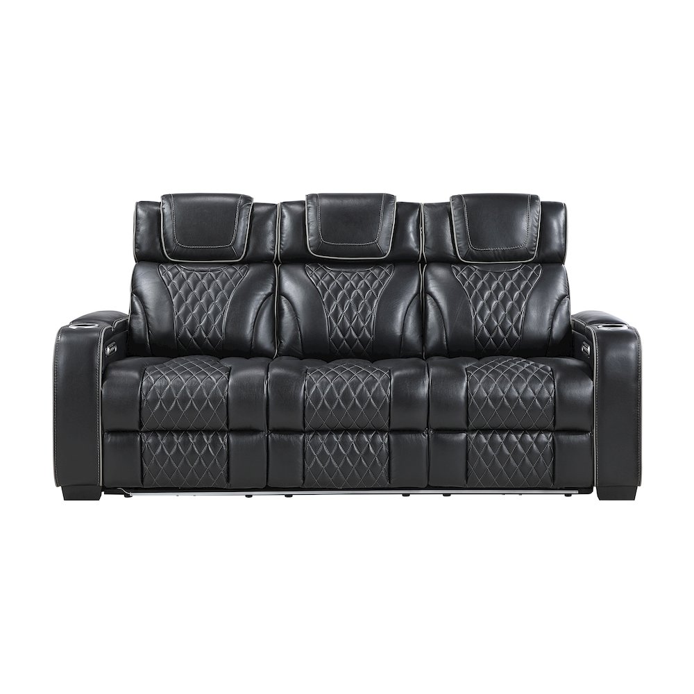 Apex Leather 3pc Set: Sofa, Love, Chair in Black. Picture 4