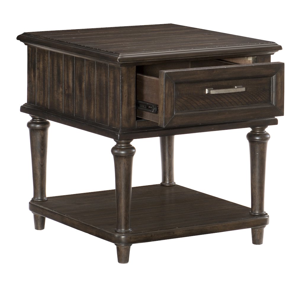 Cardano Asian Hardwood End Table with drawers  in Driftwood Charcoal. Picture 5