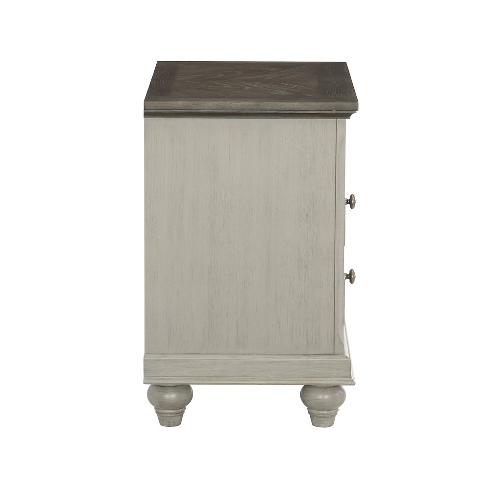 Mossbrook Pine Nightstand in 2-Tone Finish: Dark Brown and Light Gray. Picture 5