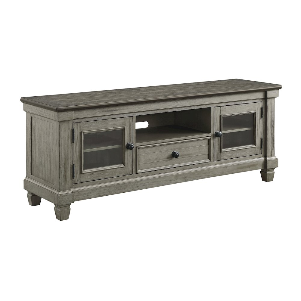 Granby Pine TV Stand in 2-Tone Finish: Antique White and Rosy Brown. Picture 1