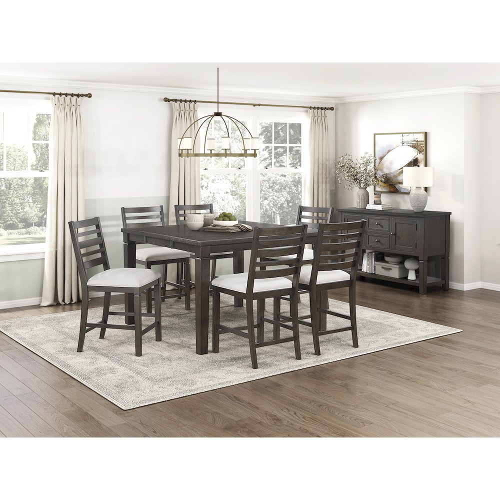 Victoria Asian Hardwood 7pcs Counter Height Dining Set in Dark Espresso. Picture 4