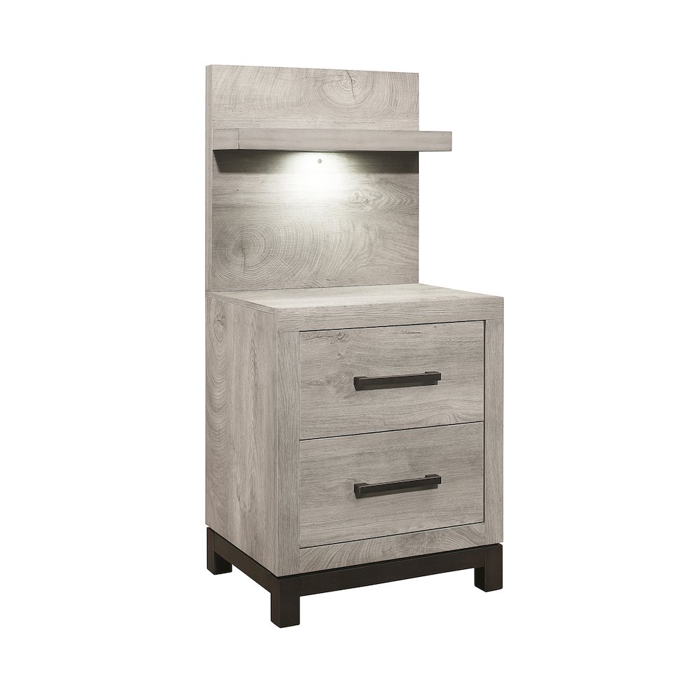 Zephyr Rubberwood Night Stand with Wall Panel in Light Gray. Picture 1
