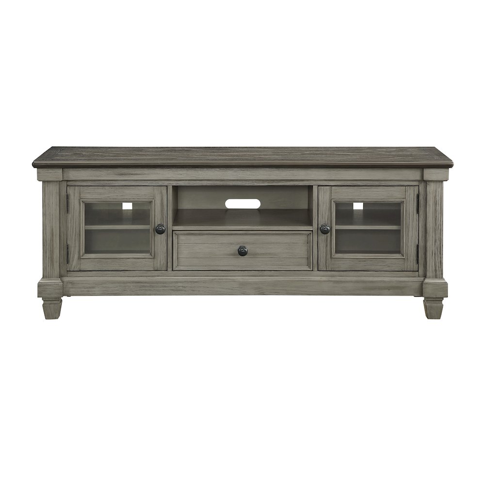 Granby Pine TV Stand in 2-Tone Finish: Antique White and Rosy Brown. Picture 2