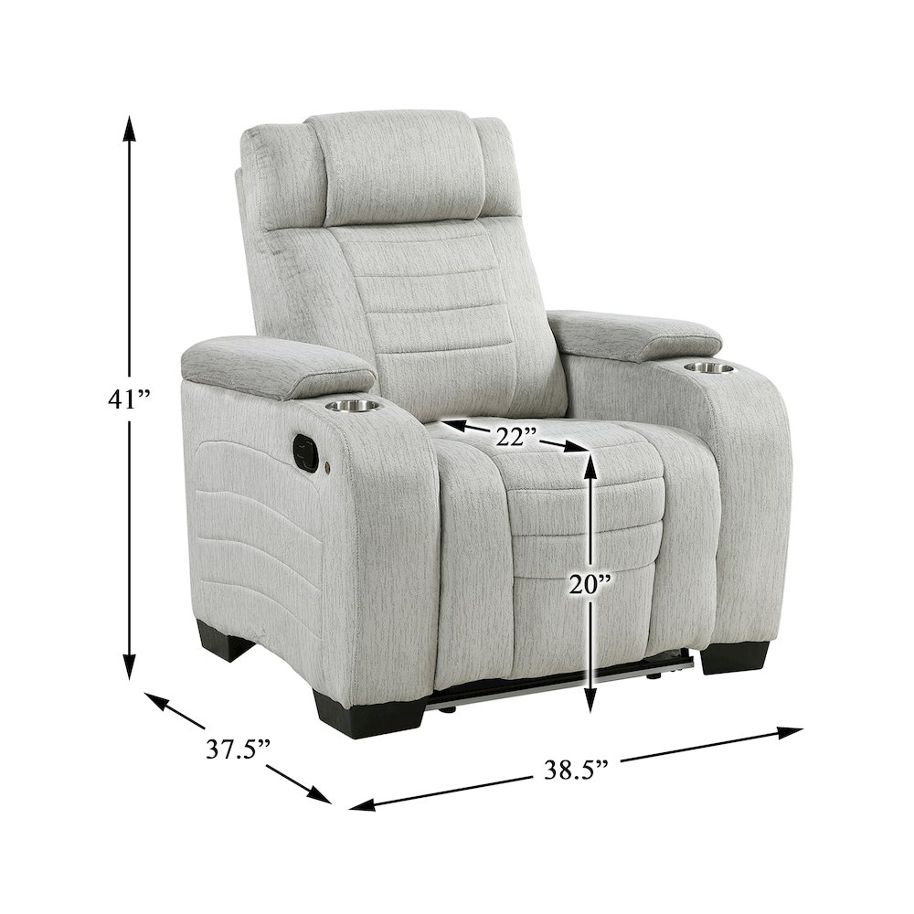 Ronan Microfiber Reclining Chair with Storage Arm and LED in Light Gray. Picture 5